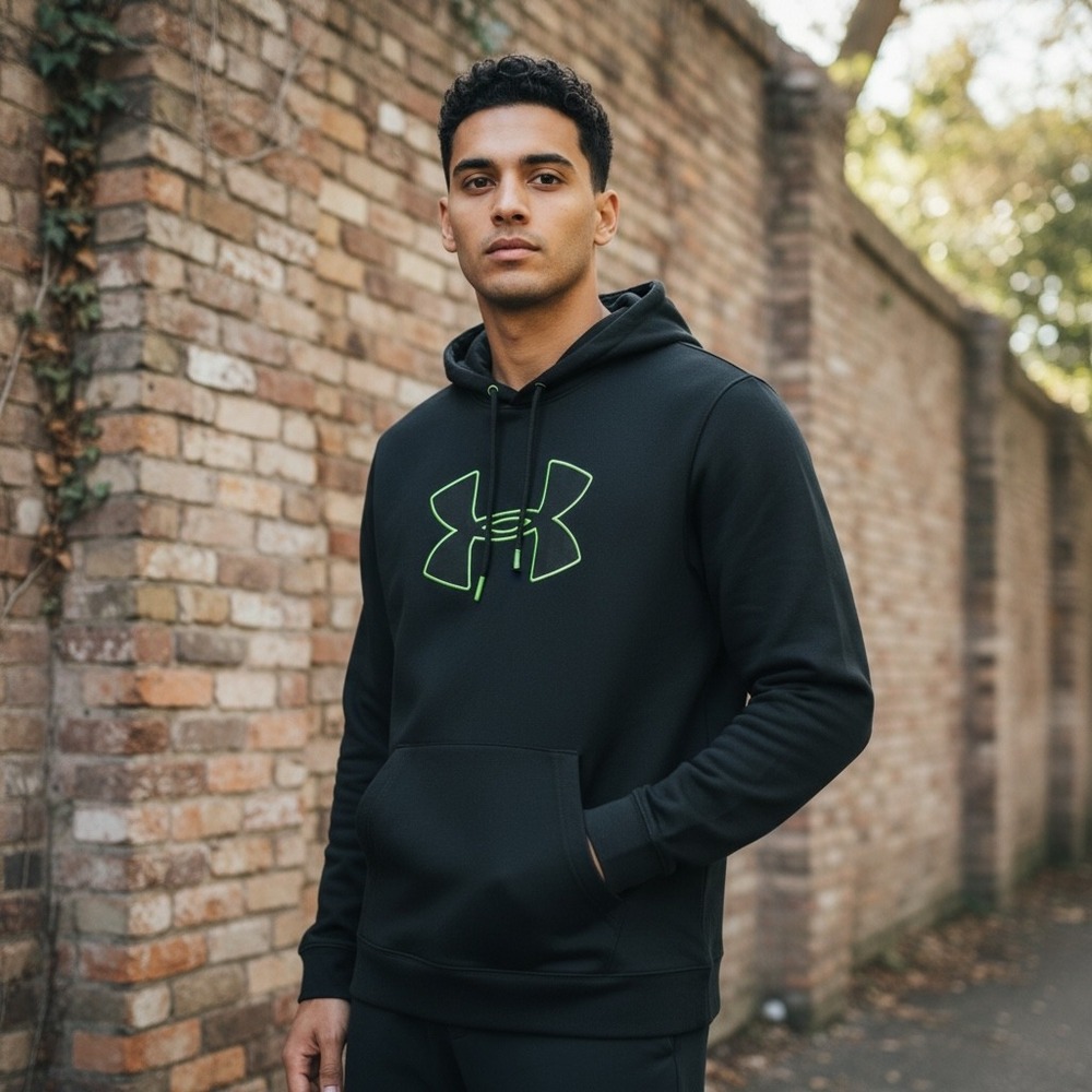 Under Armour Mens Black Neon Logo Hoodie Sweatshirt Pullover Size XL